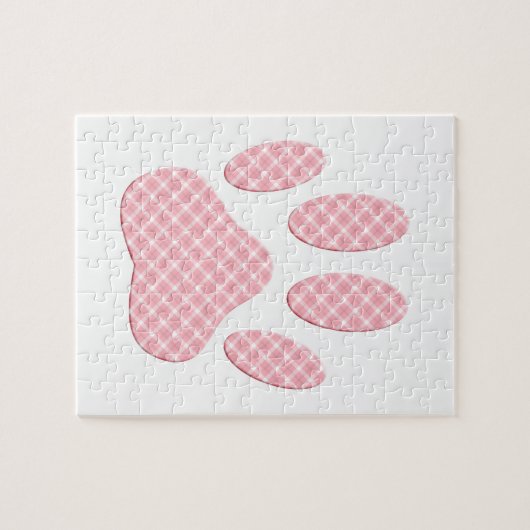 Roze en witte Tartan Dog Paw Print Legpuzzel (Horizontaal)