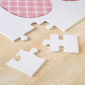 Roze en witte Tartan Dog Paw Print Legpuzzel (Zijkant)