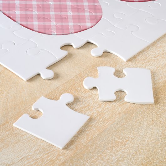 Roze en witte Tartan Dog Paw Print Legpuzzel (Zijkant)