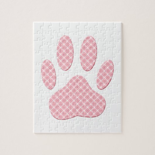 Roze en witte Tartan Dog Paw Print Legpuzzel (Verticaal)