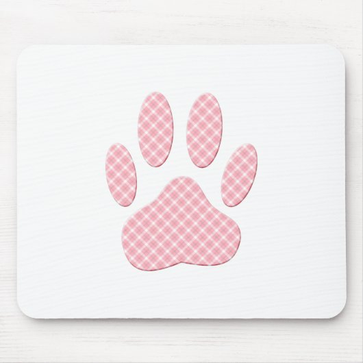 Roze en witte Tartan Dog Paw Print Muismat (Voorkant)