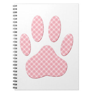 Roze en witte Tartan Dog Paw Print Notitieboek