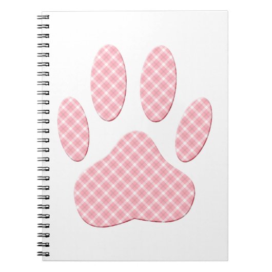 Roze en witte Tartan Dog Paw Print Notitieboek (Voorkant)