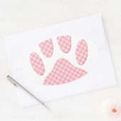Roze en witte Tartan Dog Paw Print Ovale Sticker (Envelop)
