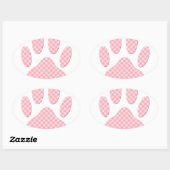 Roze en witte Tartan Dog Paw Print Ovale Sticker (Vel)