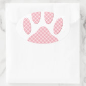 Roze en witte Tartan Dog Paw Print Ovale Sticker (Tas)