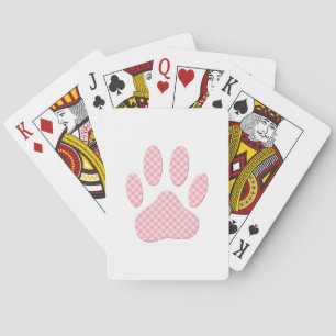 Roze en witte Tartan Dog Paw Print Pokerkaarten