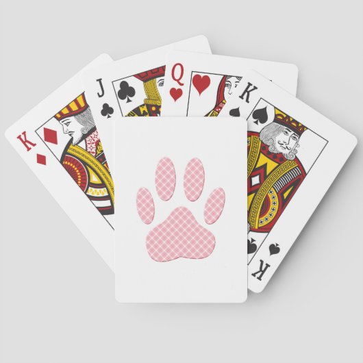 Roze en witte Tartan Dog Paw Print Pokerkaarten (Achterkant)