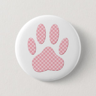 Roze en witte Tartan Dog Paw Print Ronde Button 5,7 Cm