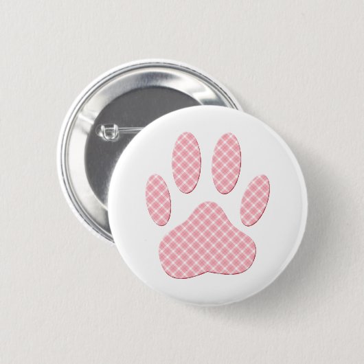 Roze en witte Tartan Dog Paw Print Ronde Button 5,7 Cm (Voorkant /achterkant)