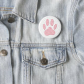 Roze en witte Tartan Dog Paw Print Ronde Button 5,7 Cm (In situ)