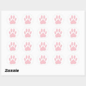 Roze en witte Tartan Dog Paw Print Ronde Sticker (Vel)