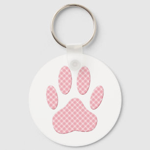 Roze en witte Tartan Dog Paw Print Sleutelhanger