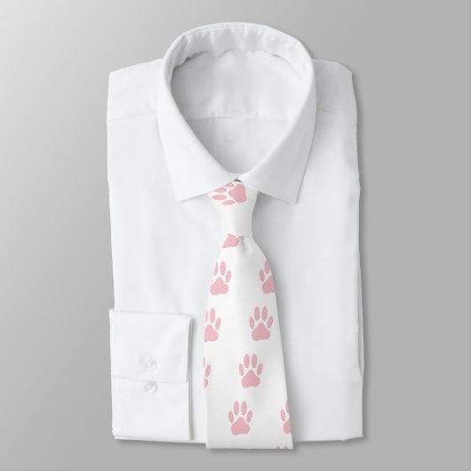 Roze en witte Tartan Dog Paw Print Stropdas (Gebonden)