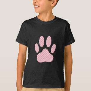Roze en witte Tartan Dog Paw Print T-shirt