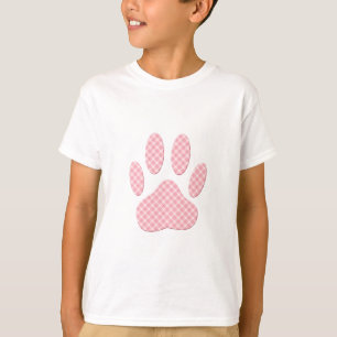 Roze en witte Tartan Dog Paw Print T-shirt