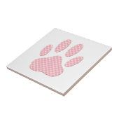 Roze en witte Tartan Dog Paw Print Tegeltje (Zijkant)