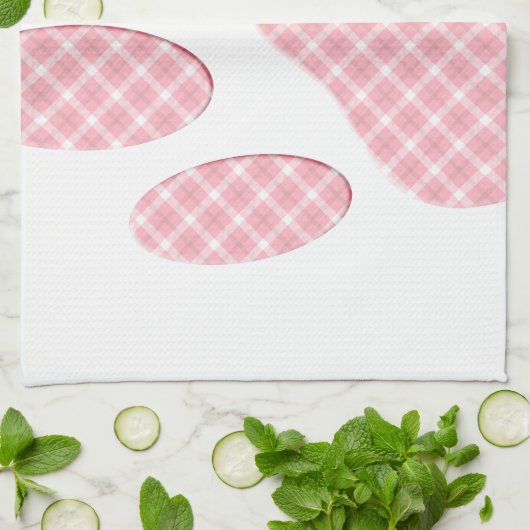 Roze en witte Tartan Dog Paw Print Theedoek (Gevouwen)