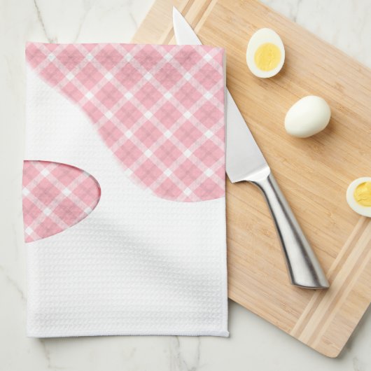 Roze en witte Tartan Dog Paw Print Theedoek (Quarter Fold)