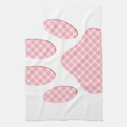 Roze en witte Tartan Dog Paw Print Theedoek (Verticaal)