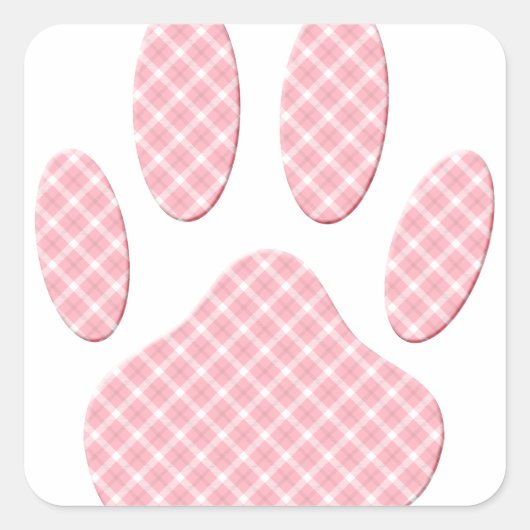 Roze en witte Tartan Dog Paw Print Vierkante Sticker (Voorkant)