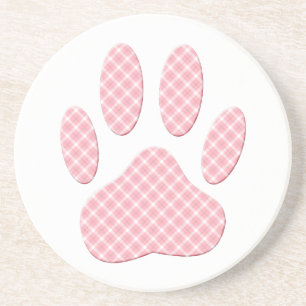 Roze en witte Tartan Dog Paw Print Zandsteen Onderzetter