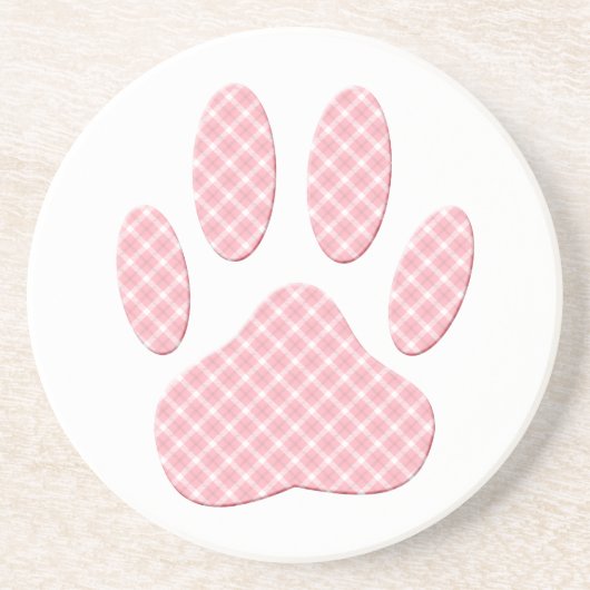 Roze en witte Tartan Dog Paw Print Zandsteen Onderzetter (Voorkant)