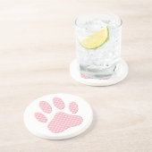 Roze en witte Tartan Dog Paw Print Zandsteen Onderzetter (Zijkant)