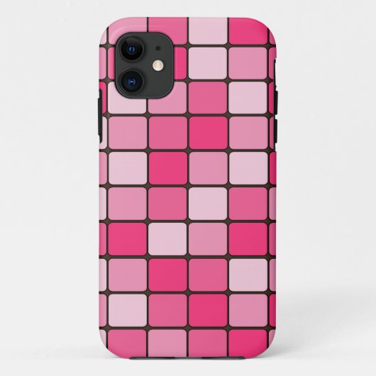 Roze en witte Tegel vierkanten Case-Mate iPhone Case (Achterkant)