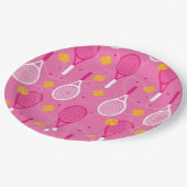 Roze en witte tennisracketpatroon  papieren bordje (Gekanteld)