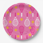 Roze en witte tennisracketpatroon  papieren bordje (Voorkant)