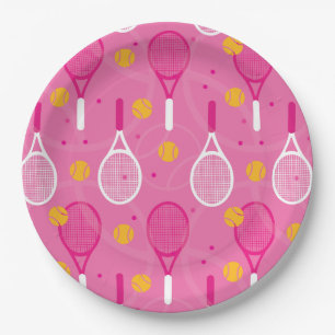 Roze en witte tennisracketpatroon  papieren bordje