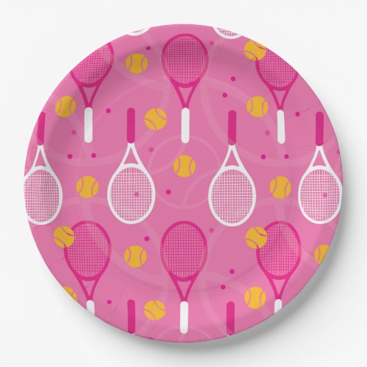 Roze en witte tennisracketpatroon  papieren bordje (Voorkant)