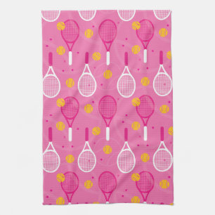 Roze en witte tennisracketpatroon theedoek