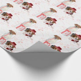 Roze en witte themathema Hoog-Fashioned honden Cadeaupapier
