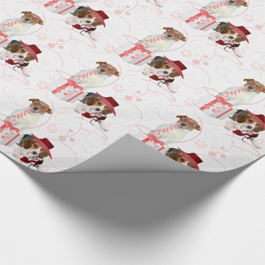 Roze en witte themathema Hoog-Fashioned honden Cadeaupapier (Hoek)