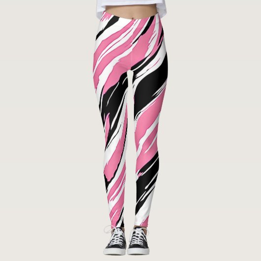 Roze en witte Tiger Stripe Camouflage Leggings (Voorkant)