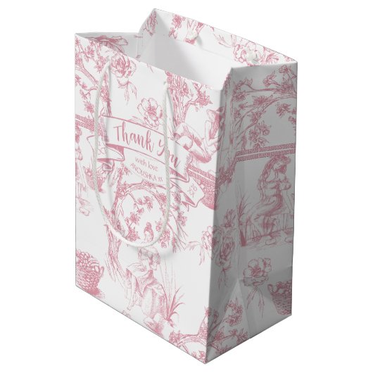 Roze en witte Toile de Jouy Vrijgezellenfeest Medium Cadeauzakje (Achterkant Gekanteld)