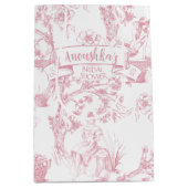 Roze en witte Toile de Jouy Vrijgezellenfeest Medium Cadeauzakje (Voorkant)