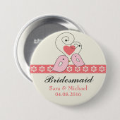 Roze en witte Tortelduifjes Bridesmaïde Button (Voorkant /achterkant)