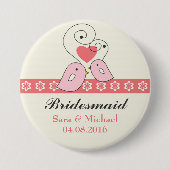 Roze en witte Tortelduifjes Bridesmaïde Button (Voorkant)
