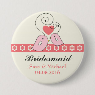 Roze en witte Tortelduifjes Bridesmaïde Button