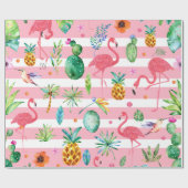 Roze en witte tropische bloemen Planten en vogels Cadeaupapier (Vlak)