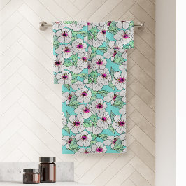 Roze en witte Tropische Hibiscus Floral Patroon Bad Handdoek
