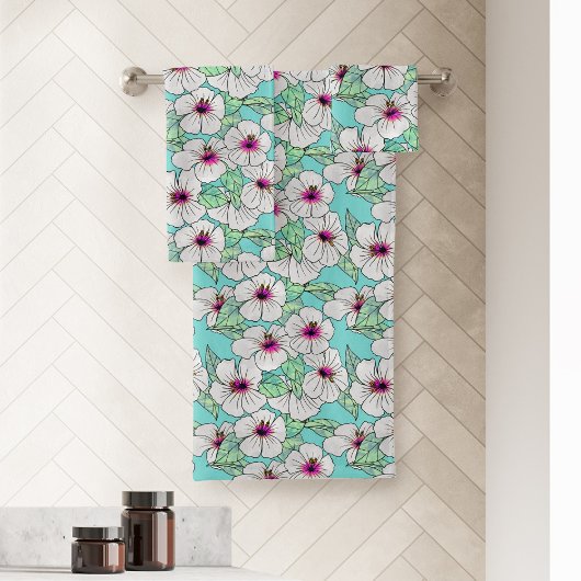 Roze en witte Tropische Hibiscus Floral Patroon Bad Handdoek