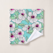 Roze en witte Tropische Hibiscus Floral Patroon Bad Handdoek (Wasdoekje)