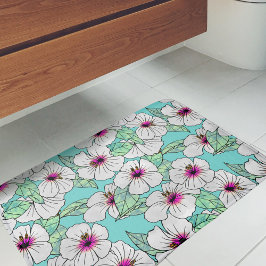 Roze en witte Tropische Hibiscus Floral Patroon Badmat