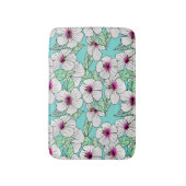 Roze en witte Tropische Hibiscus Floral Patroon Badmat (Voorkant Verticaal)