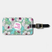 Roze en witte Tropische Hibiscus Floral Patroon Bagagelabel (Voorkant horizontaal)