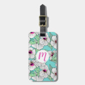 Roze en witte Tropische Hibiscus Floral Patroon Bagagelabel (Voorkant verticaal)